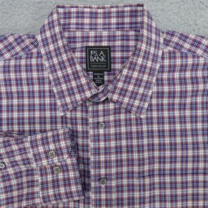 Jos A Bank Traveler Button Shirt Men XL Tailored Blue Orange Plaid Long Sleeve
